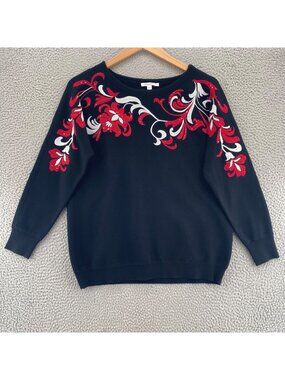 Chicos Sweater Womens 2 US Large Black Floral Sequins Swirl Dolman Sleeve NWT